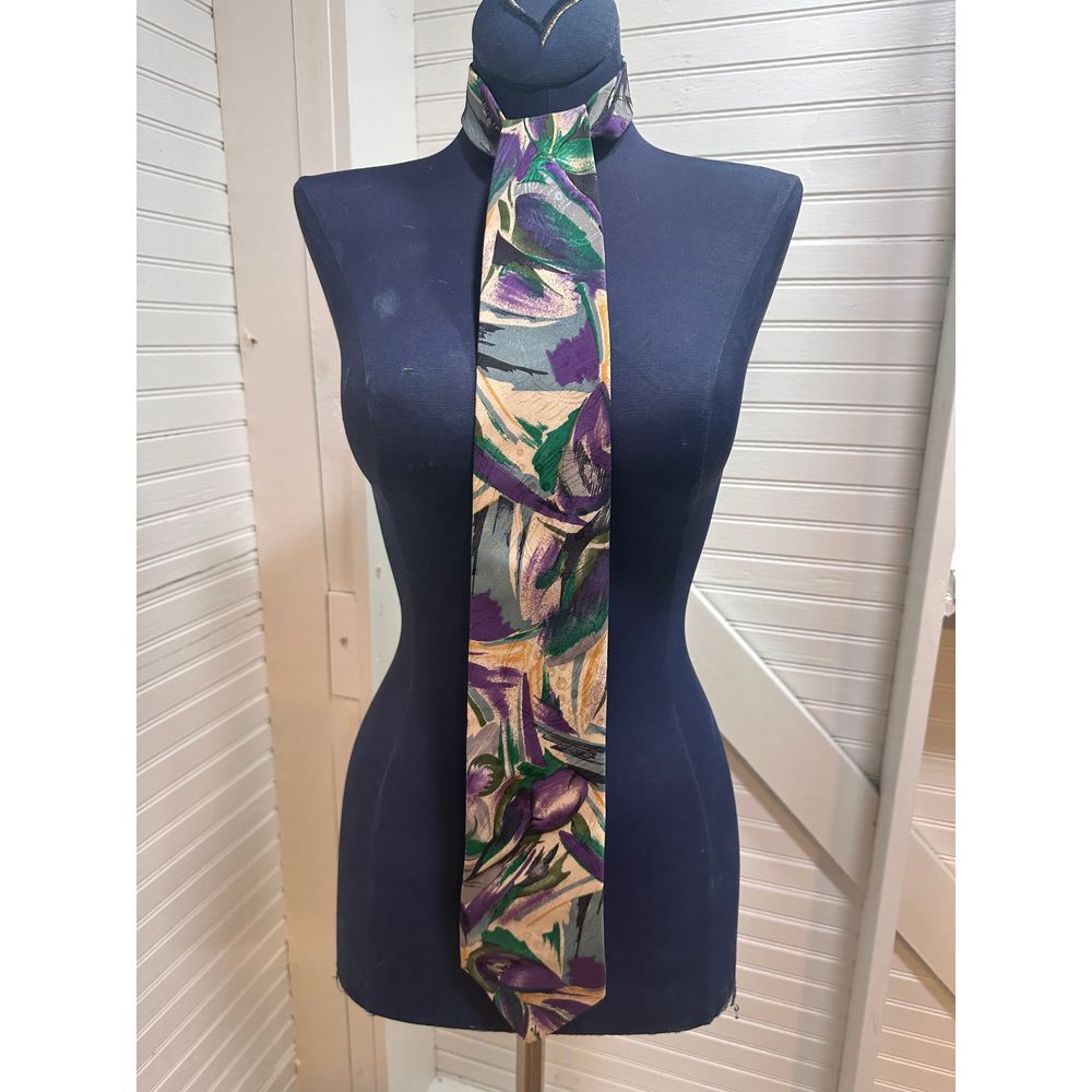Vintage Moda Italiana‎ tie 100% silk 90s Abstract Unisex Purple Green